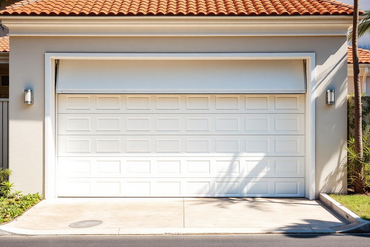 Portão basculante instalado em garagem residencial